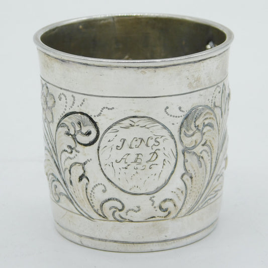 17th Century German Sterling Silver Engraved Floral Beaker Antique 1696 Nurnberg