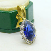 18ct Yellow Gold, Marquise Cut Sapphire & Diamond Drop Pendant Vintage c1970