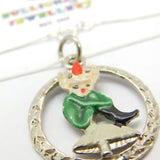 Sterling Silver Coloured Enamel Elf on a Mushroom Cut Out Pendant Necklace Vinta