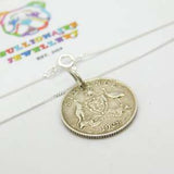 Sterling Silver Australia Sixpence Coin Necklace 1928 Antique Art Deco