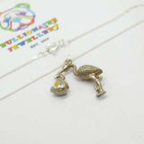 Sterling Silver Articulate Birth Stork Pendant Necklace Vintage c1970