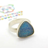 Sterling Silver Blue Frosted Glass Gemstone Ring Vintage c1970