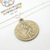 Sterling Silver St Christopher Thick Coin Pendant Necklace Mid-Century c1950
