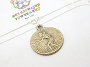 Sterling Silver St Christopher Thick Coin Pendant Necklace Mid-Century c1950