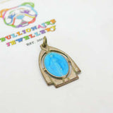 Sterling Silver Blue Enamelled Catholic Virgin Mary Charm Pendant Mid-Century c1