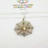 Sterling Silver Spider in Her Web Pendant Necklace Vintage c1970