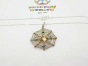 Sterling Silver Spider in Her Web Pendant Necklace Vintage c1970