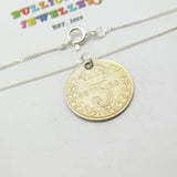 Sterling Silver Three Pence George V Coin Pendant Necklace 1921