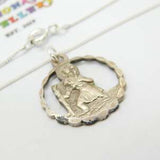 Sterling Silver St Christopher Cut Out Pendant Necklace Mid-Century c1950