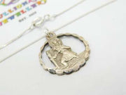 Sterling Silver St Christopher Cut Out Pendant Necklace Mid-Century c1950