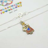 Sterling Silver & Enamel German Lady Necklace Vintage c1970