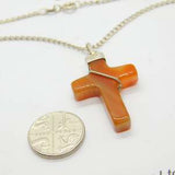 Sterling Silver Red Agate Cross Pendant Necklace Vintage c1970