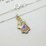 Sterling Silver & Enamel German Lady Necklace Vintage c1970