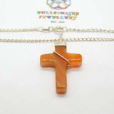 Sterling Silver Red Agate Cross Pendant Necklace Vintage c1970