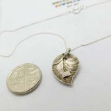 Sterling Silver Leaf Pendant Necklace Vintage c1970