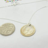 Sterling Silver Three Pence George V Coin Pendant Necklace 1921