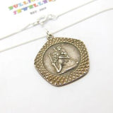 Sterling Silver Textured St Christopher Pendant Necklace Mid-Century c1950