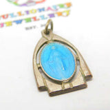 Sterling Silver Blue Enamelled Catholic Virgin Mary Charm Pendant Mid-Century c1