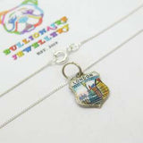 Sterling Silver & Enamel Piccadilly Circus London Pendant Necklace Vintage c1970