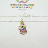 Sterling Silver & Enamel German Lady Necklace Vintage c1970
