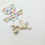 Sterling Silver Stork Delivering Baby Charm Pendant Mid-Century c1950