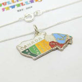Sterling Silver & Enamel Map Of Canada Pendant Necklace Vintage c1960