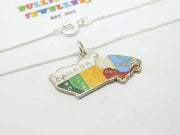 Sterling Silver & Enamel Map Of Canada Pendant Necklace Vintage c1960