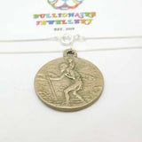 Sterling Silver St Christopher Thick Coin Pendant Necklace Mid-Century c1950