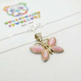Sterling Silver & Pink Glass Butterfly Pendant Necklace Vintage c1970