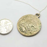 Sterling Silver St Christopher Thick Coin Pendant Necklace Mid-Century c1950
