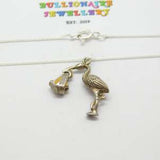 Sterling Silver Articulate Birth Stork Pendant Necklace Vintage c1970