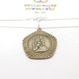 Sterling Silver Textured St Christopher Pendant Necklace Mid-Century c1950