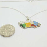 Sterling Silver & Enamel Map Of Canada Pendant Necklace Vintage c1960