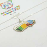 Sterling Silver & Enamel Map Of Canada Pendant Necklace Vintage c1960