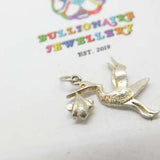 Sterling Silver Stork Delivering Baby Charm Pendant Mid-Century c1950
