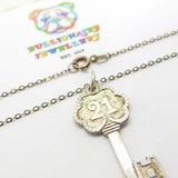 Sterling Silver '21st Birthday' Key Pendant Necklace Vintage c1970