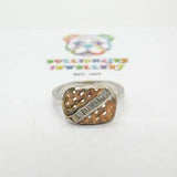 Sterling Silver & CZ & Citrine Textured Signet Ring Mid-Century c1950