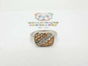 Sterling Silver & CZ & Citrine Textured Signet Ring Mid-Century c1950
