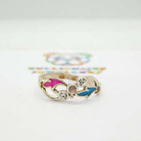 Sterling Silver Swirl Coloured Enamel and Diamond Paste Ring Vintage c1970