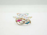 Sterling Silver Swirl Coloured Enamel and Diamond Paste Ring Vintage c1970