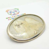 Sterling Silver Brooch With Pomeranian Watercolour Antique c1930 Art Deco
