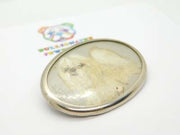 Sterling Silver Brooch With Pomeranian Watercolour Antique c1930 Art Deco