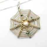 Sterling Silver Spider in Her Web Pendant Necklace Vintage c1970