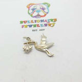 Sterling Silver Stork Delivering Baby Charm Pendant Mid-Century c1950