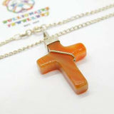 Sterling Silver Red Agate Cross Pendant Necklace Vintage c1970