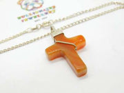 Sterling Silver Red Agate Cross Pendant Necklace Vintage c1970