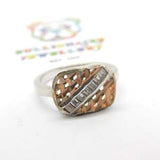 Sterling Silver & CZ & Citrine Textured Signet Ring Mid-Century c1950