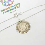 Sterling Silver Canadian Queen Victoria 2 Cents Coin Pendant Necklace Vintage 18