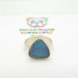 Sterling Silver Blue Frosted Glass Gemstone Ring Vintage c1970