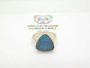 Sterling Silver Blue Frosted Glass Gemstone Ring Vintage c1970